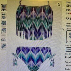 SHEKINI Girls Tie Side Sports Tassel Bikini Set Two-Piece Swimsuit Size 12Y